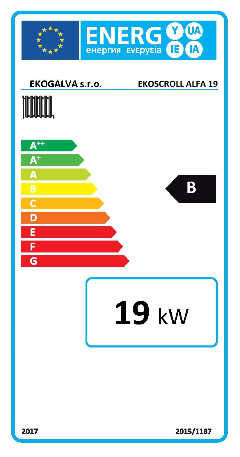 EkoScroll ALFA  19 s předním umístěním zásobníku - energetický štítek