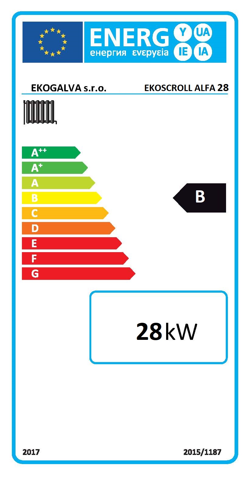 EkoScroll ALFA  28 s předním umístěním zásobníku - energetický štítek