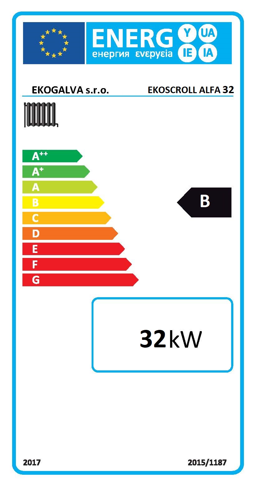 EkoScroll ALFA  32 s předním umístěním zásobníku - energetický štítek